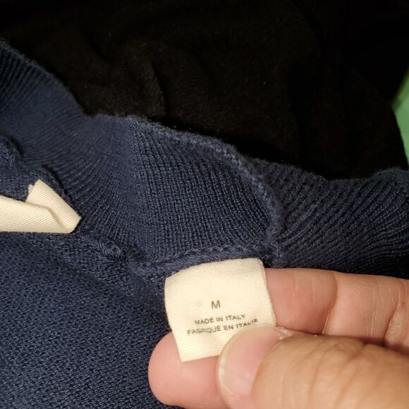 Moth Navy Wool Cotton Ruffle Slit V-Neck Sweater Medium - Picture 7 of 8